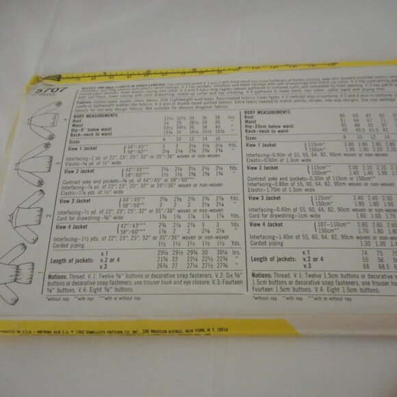 Vntg Simplicity Jacket uncut sewing pattern 5707 - Picture 2 of 2